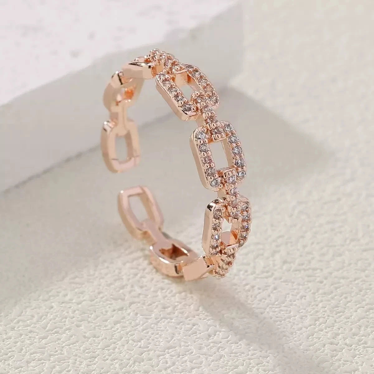 Fashion Zircon Twist Chain Open Rings For Women Gold Silver Color Elegant Finger Ring Female Korean Wedding Jewelry Gift