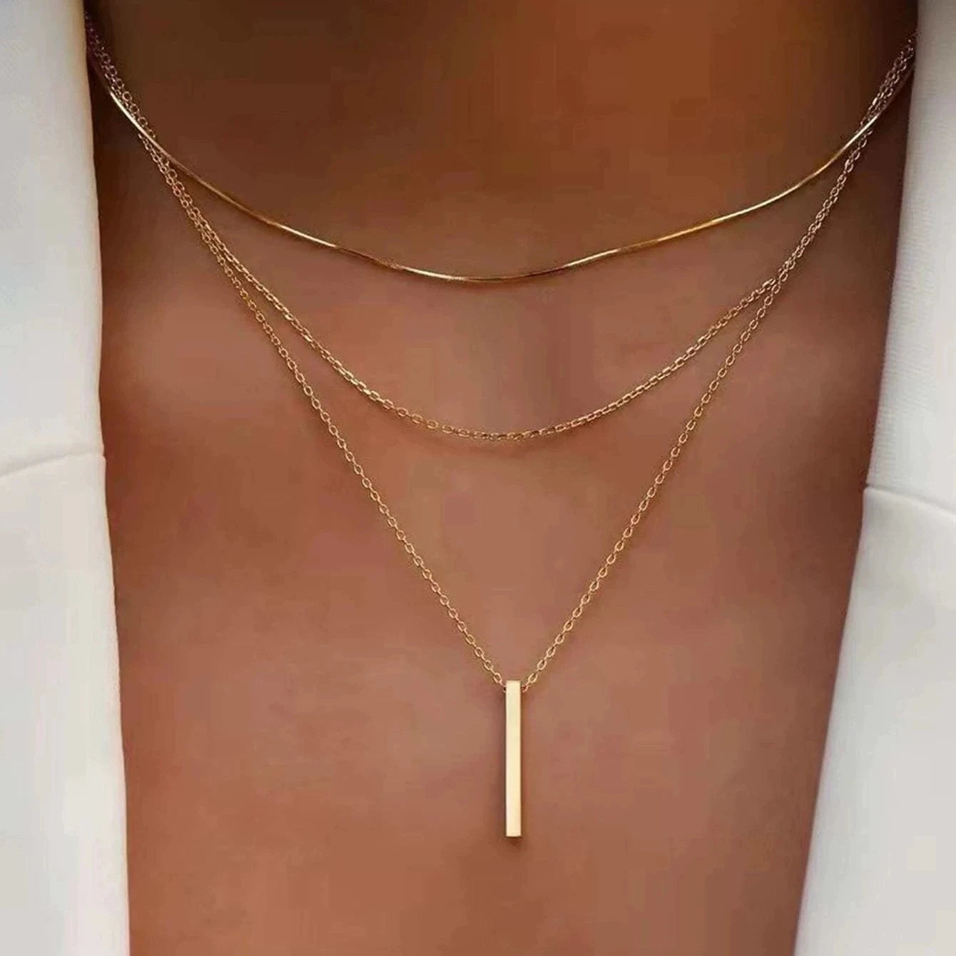 "Golden Layers – Rectangle Pendant Necklace"
