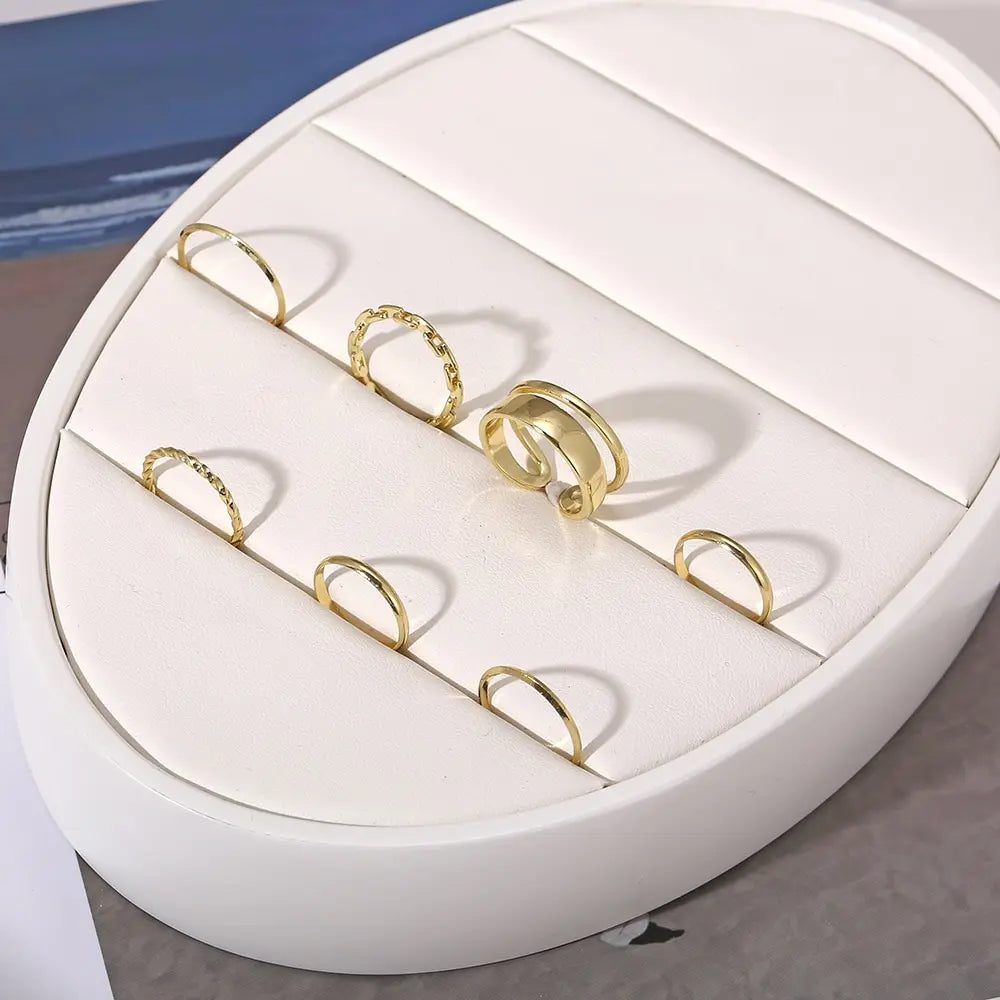 "7-Piece Geometric Ring Set – Chic & Minimal"