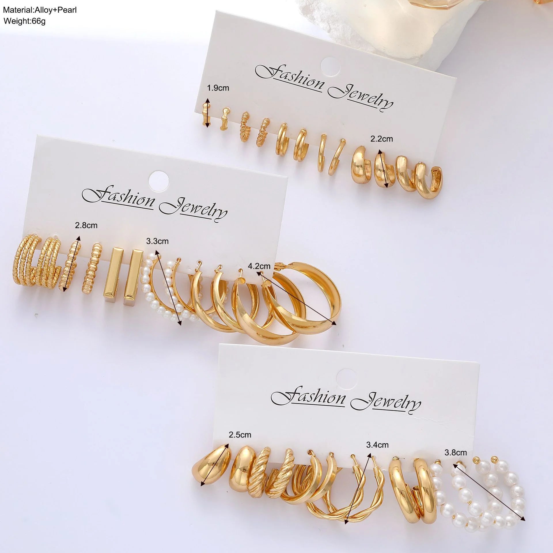 "Boho Gold Pearl Hoop Earrings Set – Vintage Geometric Design"