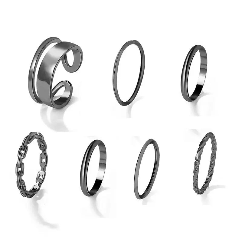 "7-Piece Geometric Ring Set – Chic & Minimal"