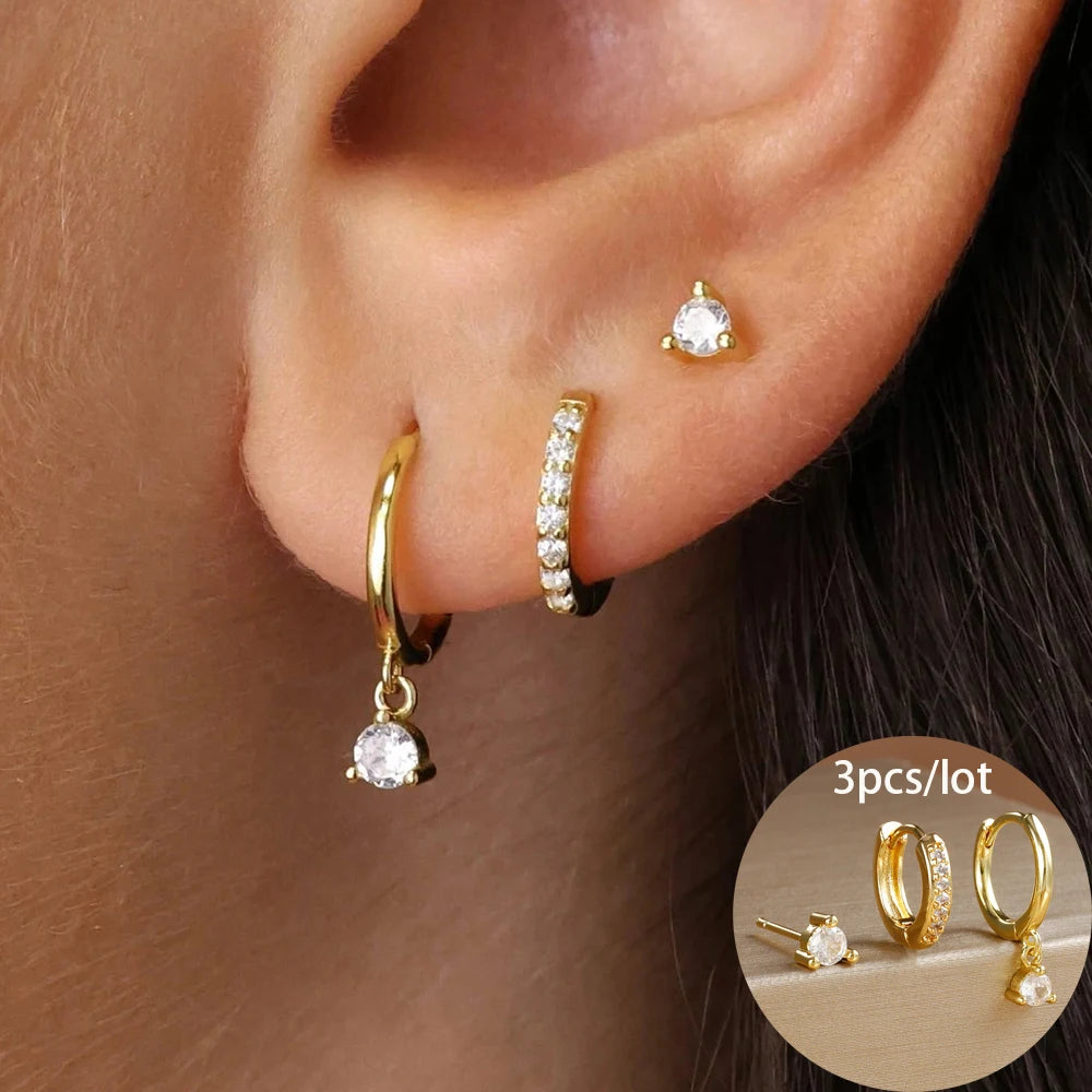 "3-Piece Gold Star Drop Earrings Set – Unisex Stainless Steel Dangle Jewelry"