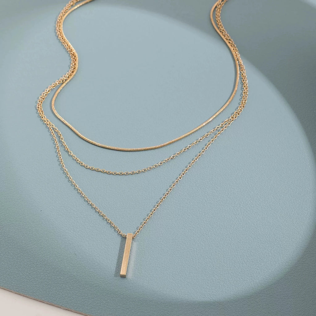 "Golden Layers – Rectangle Pendant Necklace"