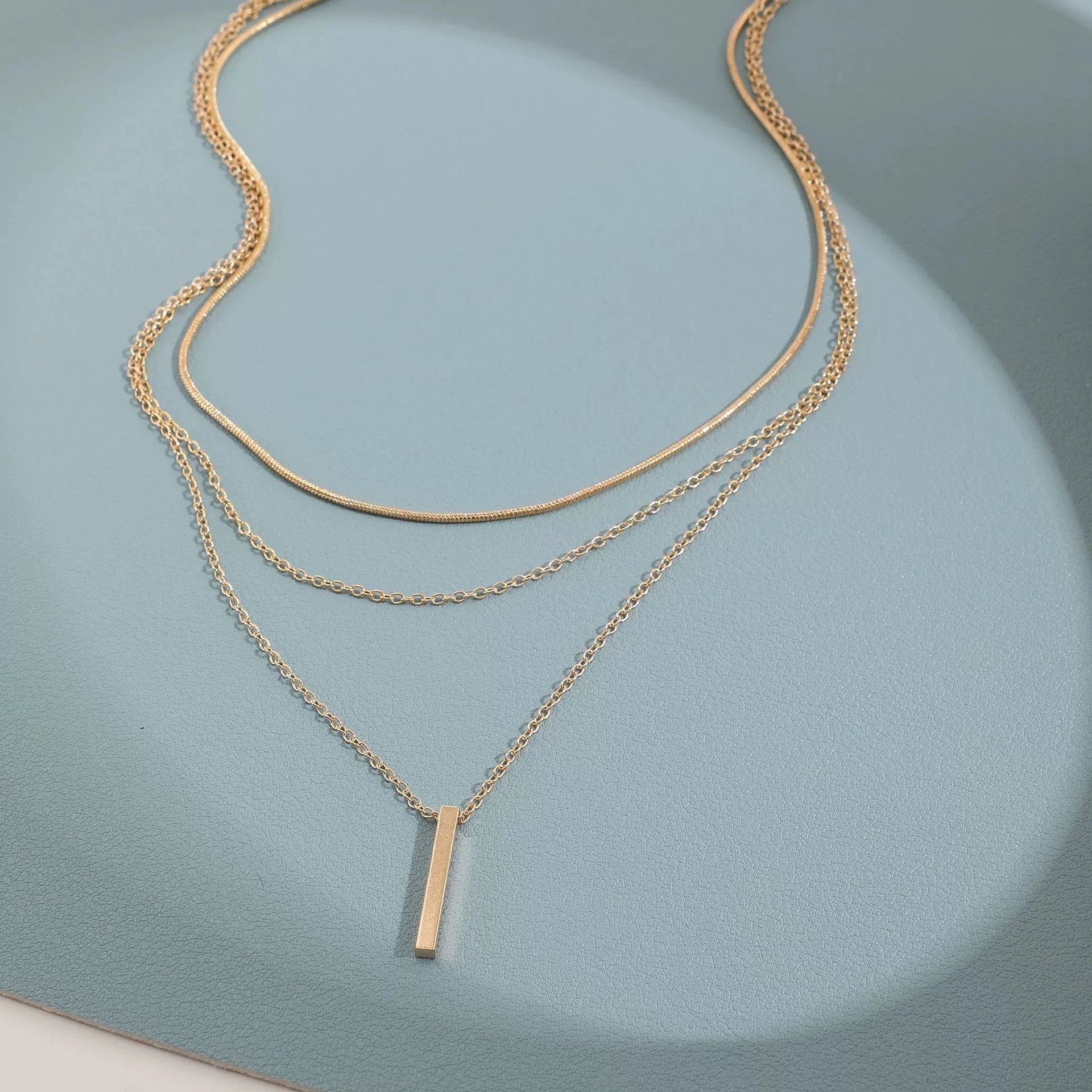 "Golden Layers – Rectangle Pendant Necklace"