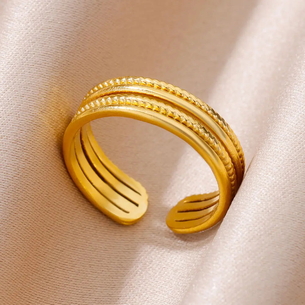 "HPTOTMG Gold Geometric Ring – Trendy Stainless Steel"
