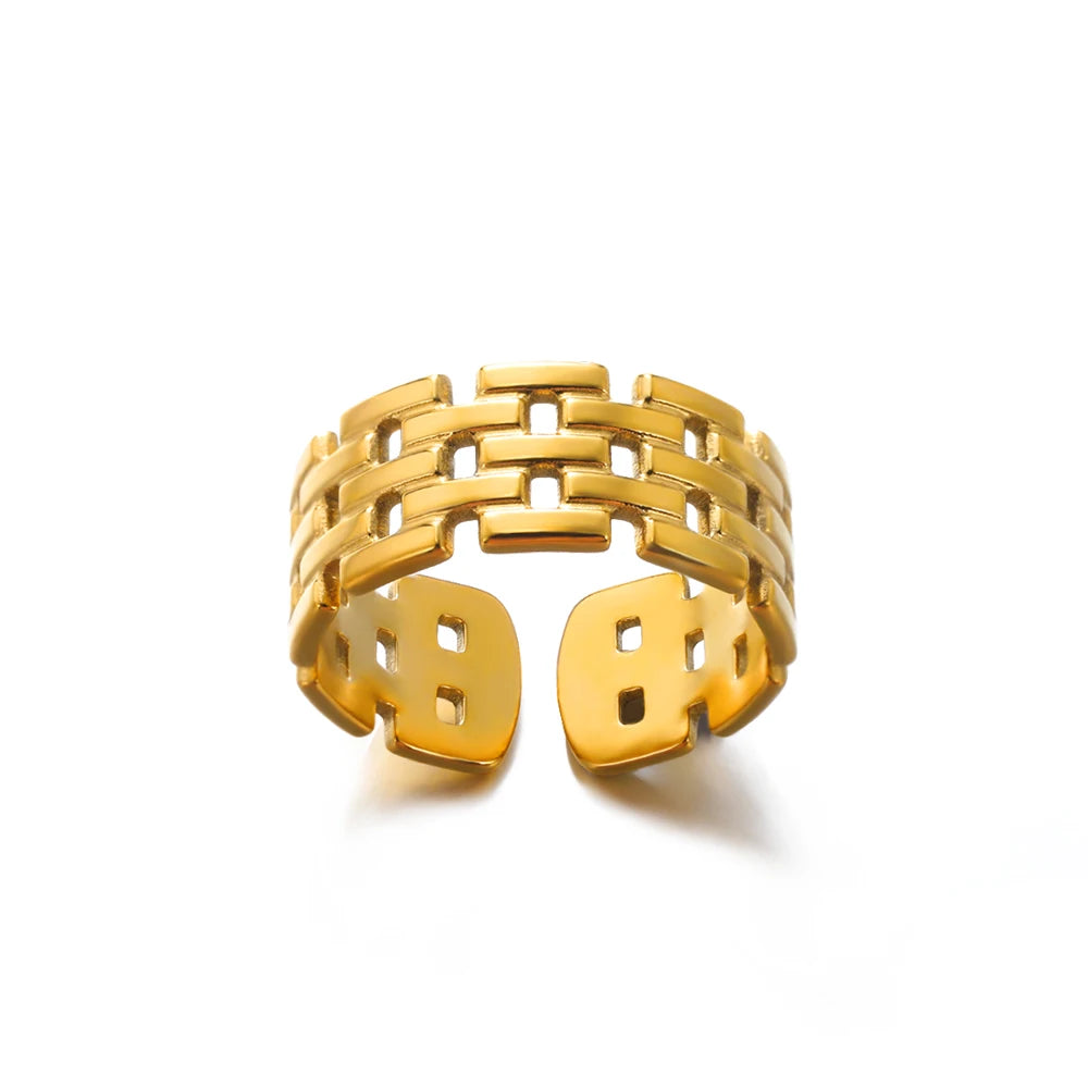 "HPTOTMG Gold Geometric Ring – Trendy Stainless Steel"