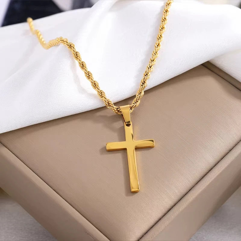 Golden Cross Charm Necklace