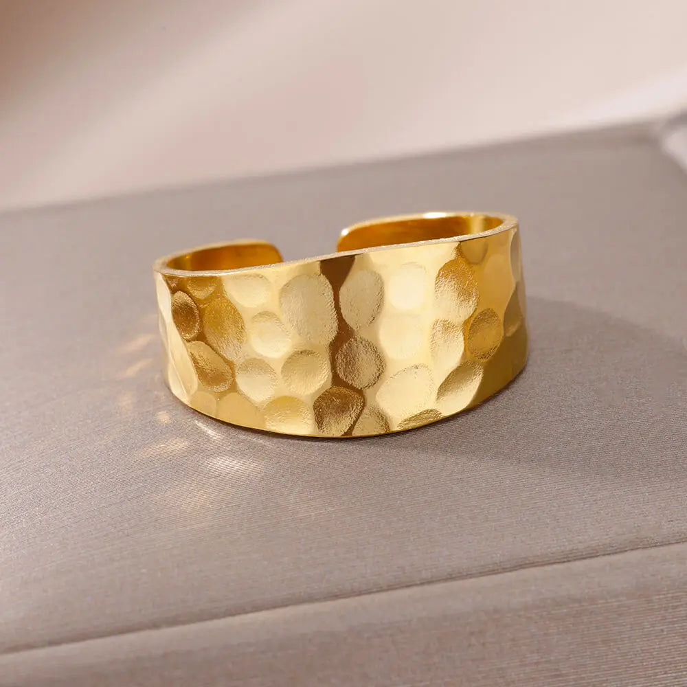 "HPTOTMG Gold Geometric Ring – Trendy Stainless Steel"