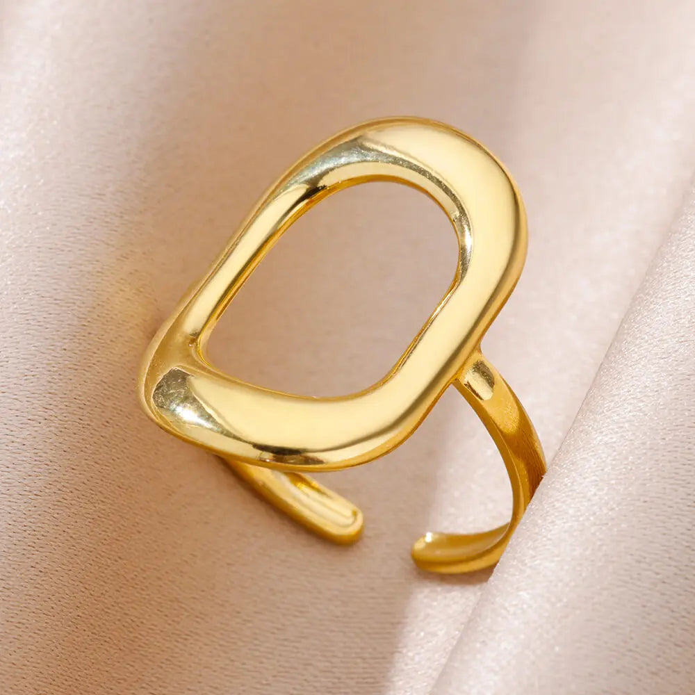 "HPTOTMG Gold Geometric Ring – Trendy Stainless Steel"