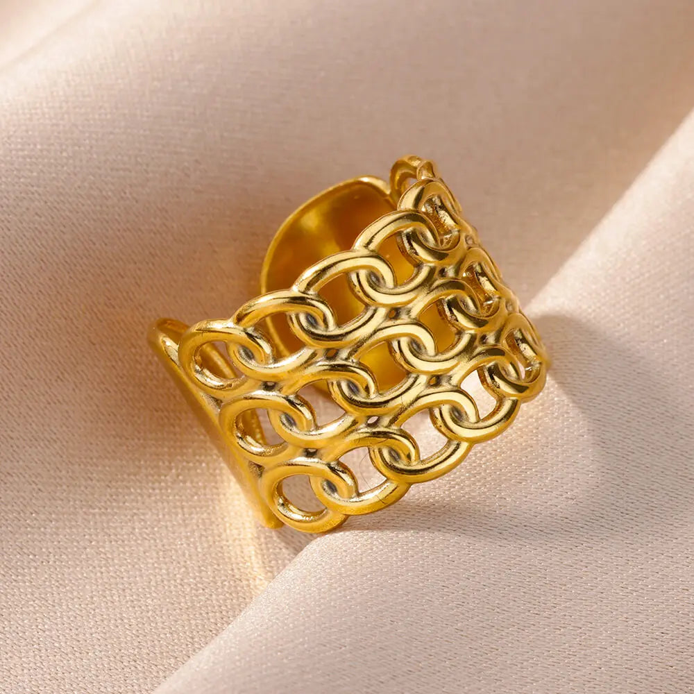 "HPTOTMG Gold Geometric Ring – Trendy Stainless Steel"