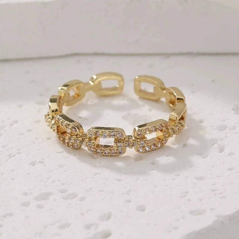Fashion Zircon Twist Chain Open Rings For Women Gold Silver Color Elegant Finger Ring Female Korean Wedding Jewelry Gift