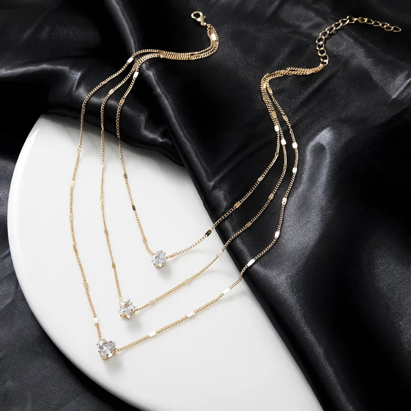 Fashionable Zircon Layer Necklace