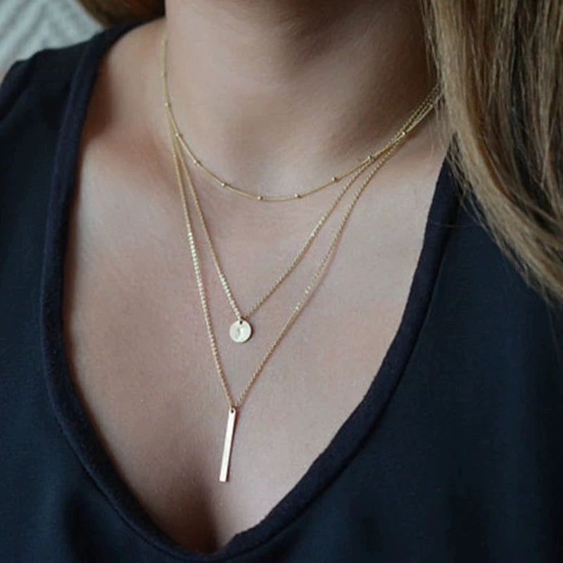 "Golden Layers – Rectangle Pendant Necklace"