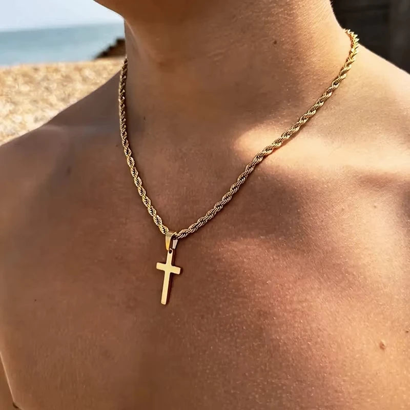 Golden Cross Charm Necklace