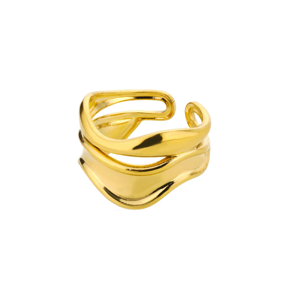 "HPTOTMG Gold Geometric Ring – Trendy Stainless Steel"
