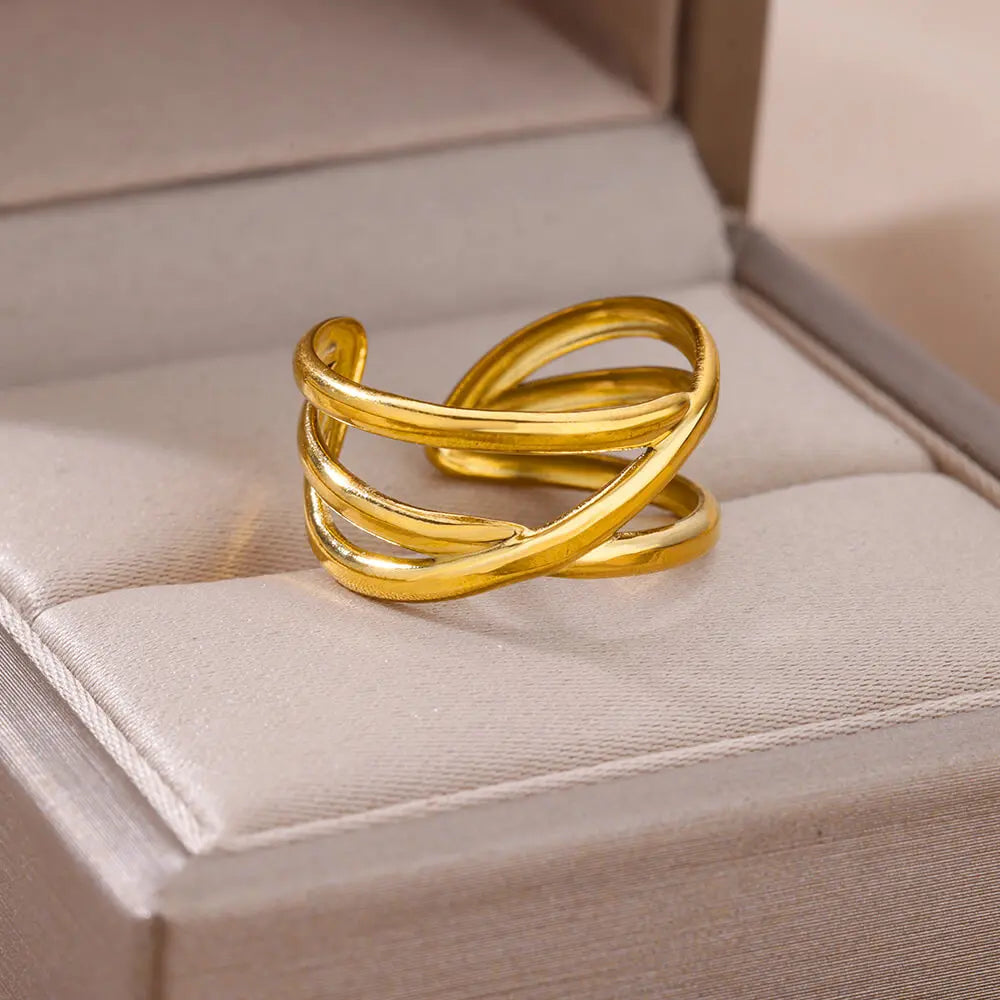 "HPTOTMG Gold Geometric Ring – Trendy Stainless Steel"