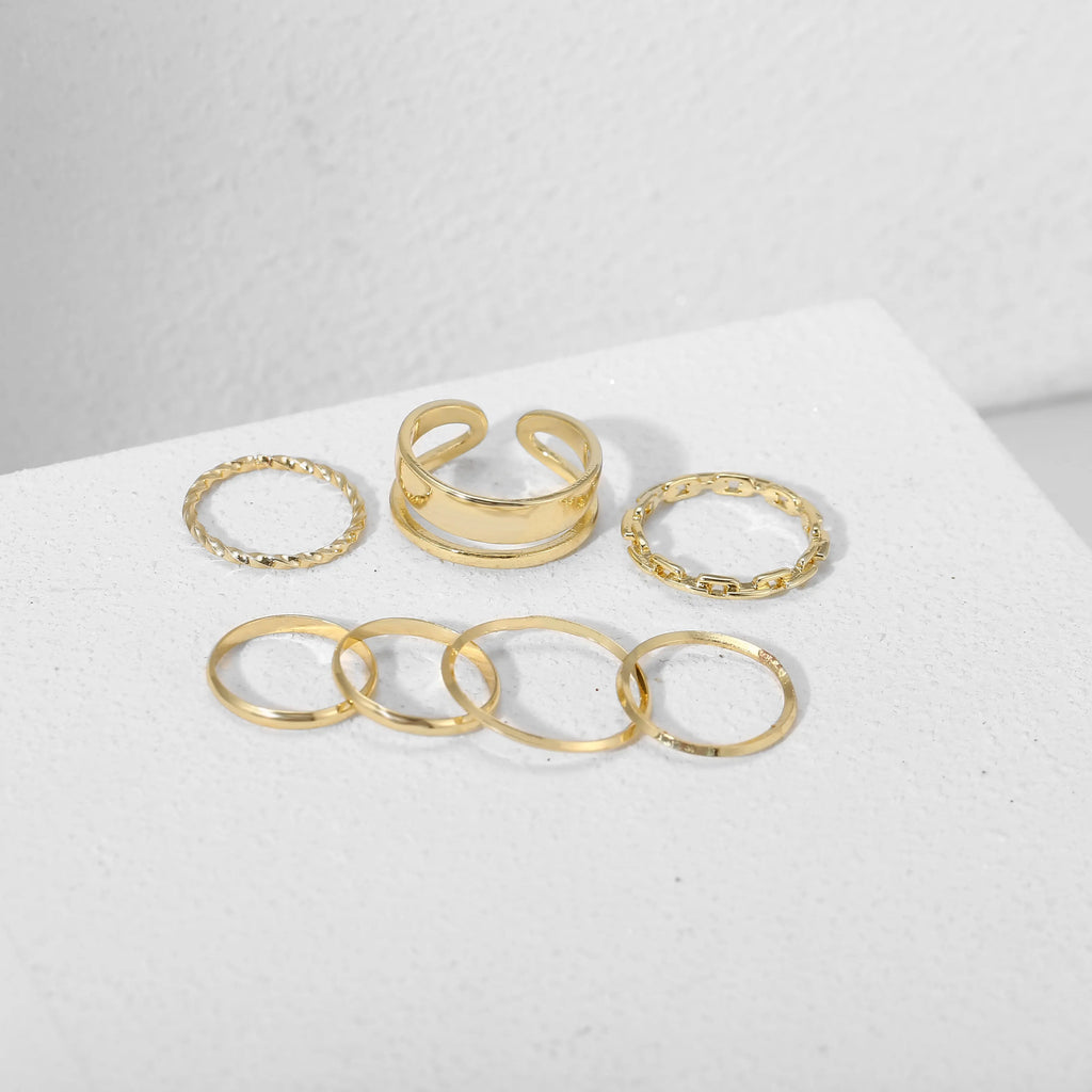 "7-Piece Geometric Ring Set – Chic & Minimal"