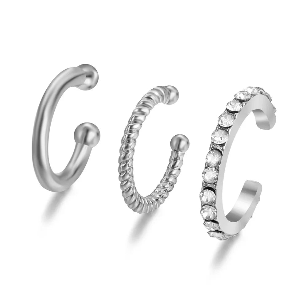 "Gold Crystal Clip Earrings – Minimalist Rhinestone Design"