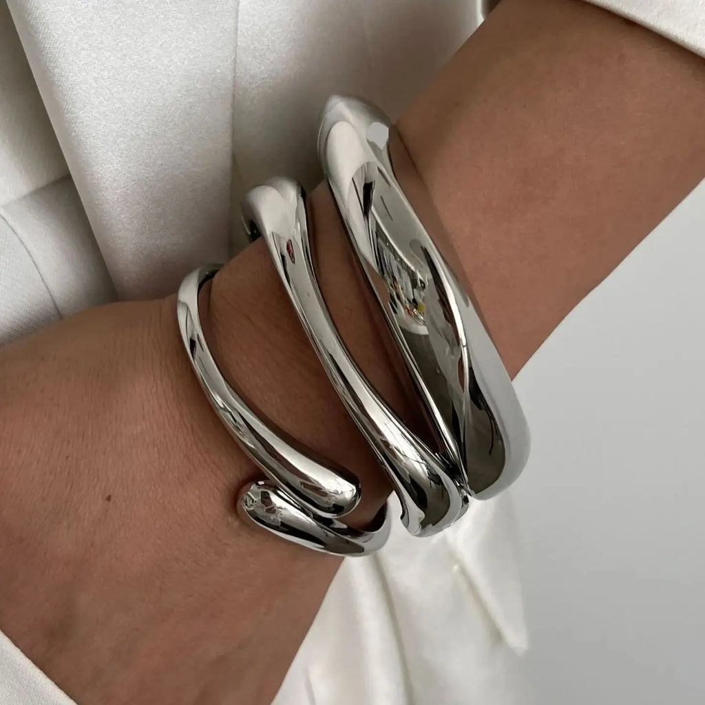"DIEZI Geometric Metal Cuff Bangles – Vintage Punk Bracelet Set"